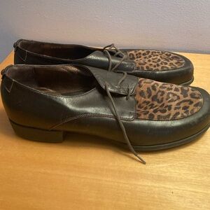 Taryn Rose Black Leopard Print Leather Loafers